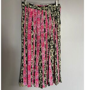 Vintage Segue Pink Abstract Swirl Pleated Midi Skirt High Waisted Small Boho
